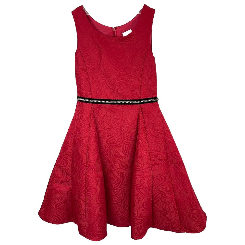 Dorissa Girls Size 8 Red Formal Holiday Dress Jewel Rhinestone Velvet Sash